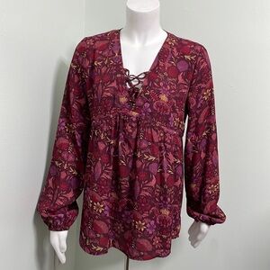 Roper Burgundy Floral Babydoll Blouse